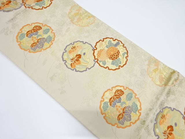 JAPANESE KIMONO / VINTAGE FUKURO OBI / SILK / WOVEN SNOWFLAKE & PAULOWNIA ARABESQUE